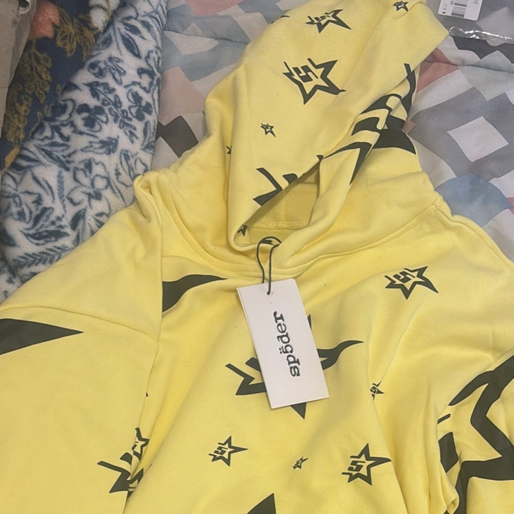 Spider black Graphic Hooded Sweatshirt with Black & Yellow Star print